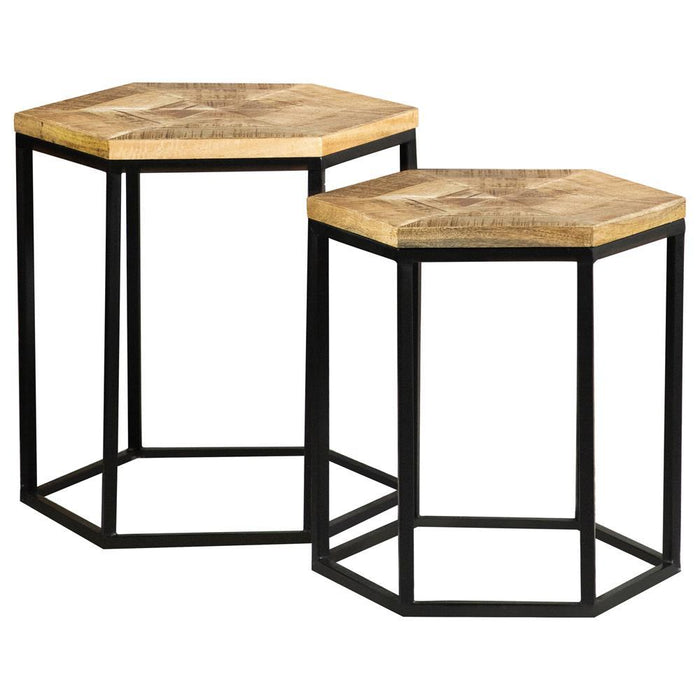 Adger 2-piece Hexagon Nesting Tables Natural and Black - Home Discount Furniture - NJ-linden