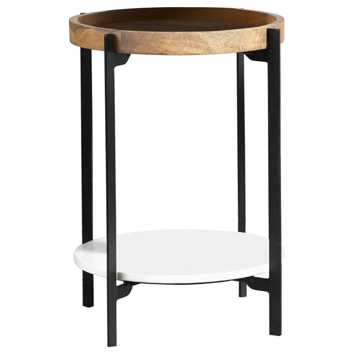 Adhvik Round Accent Table with Marble Shelf Natural and Black - Home Discount Furniture - NJ-linden