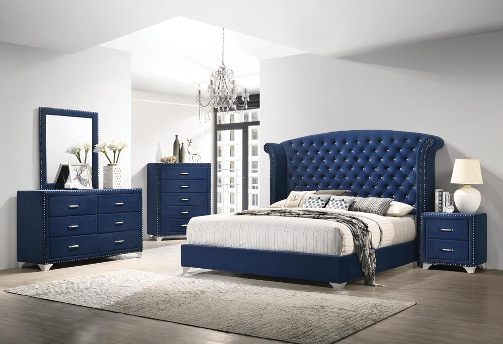 Melody Eastern King Wingback Upholstered Bed Pacific Blue - Home Discount Furniture - NJ-linden
