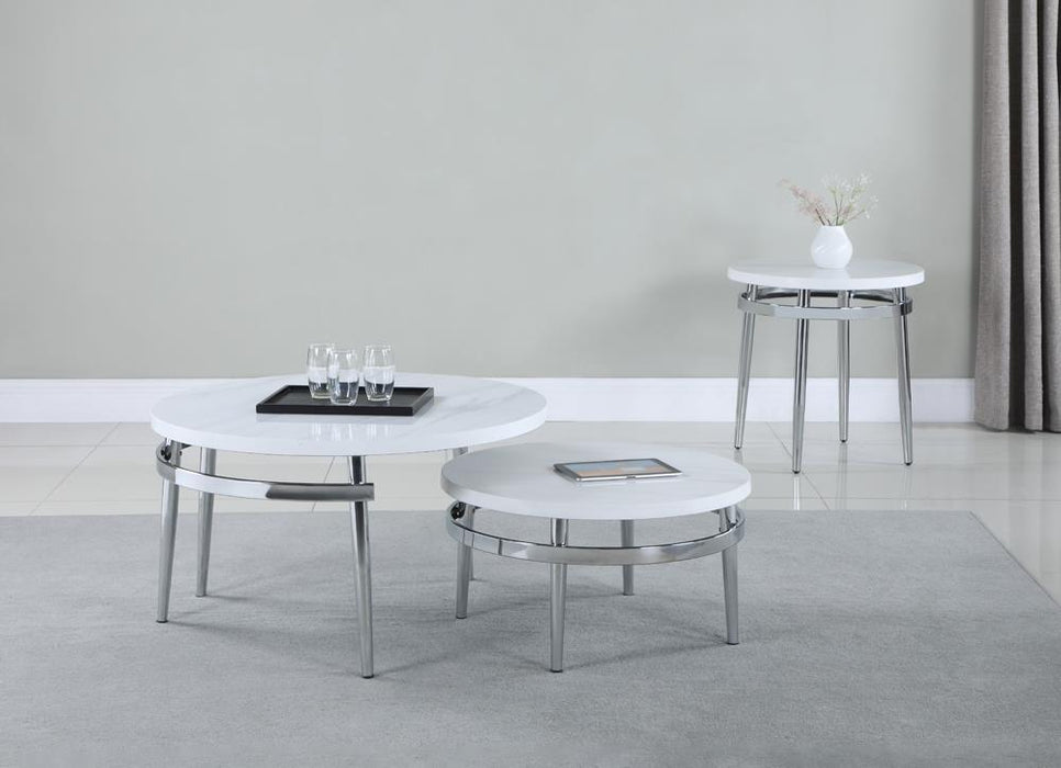 Avilla Round End Table White and Chrome - Home Discount Furniture - NJ-linden