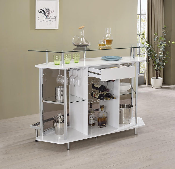 Gideon Crescent Shaped Glass Top Bar Unit with Drawer - Home Discount Furniture - NJ-linden
