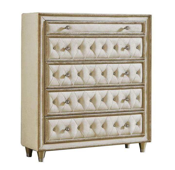 Antonella 5-drawer Upholstered Chest Ivory and Camel - Home Discount Furniture - NJ-linden