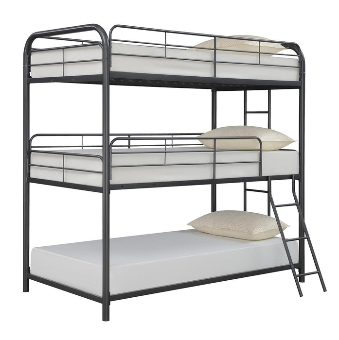 Garner Triple Twin Bunk Bed with Ladder Gunmetal - Home Discount Furniture - NJ-linden