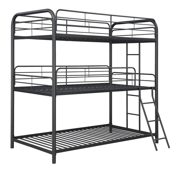 Garner Triple Twin Bunk Bed with Ladder Gunmetal - Home Discount Furniture - NJ-linden