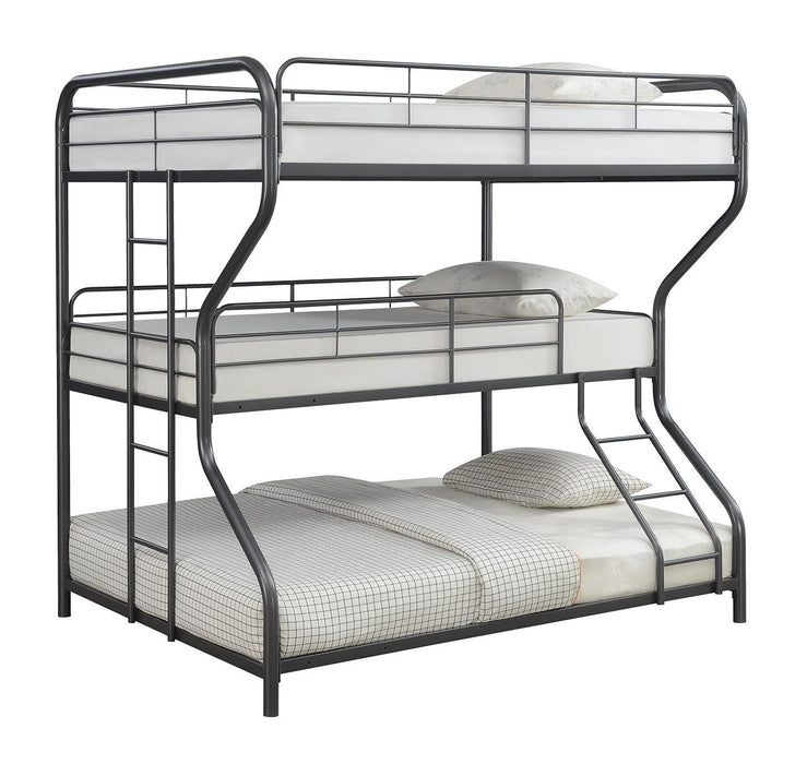 Garner Triple Full Over Twin Over Full Bunk Bed with Ladder Gunmetal - Home Discount Furniture - NJ-linden