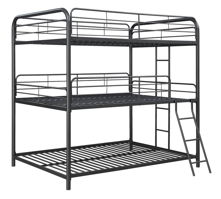 Garner Triple Full Bunk Bed with Ladder Gunmetal - Home Discount Furniture - NJ-linden
