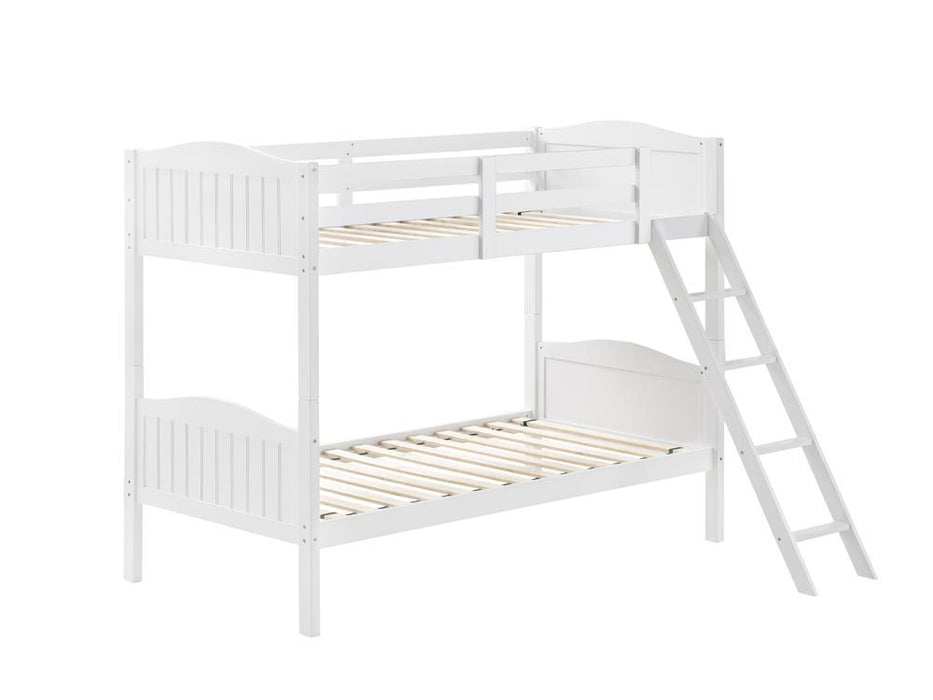 Arlo Twin Over Twin Bunk Bed with Ladder White - Home Discount Furniture - NJ-linden
