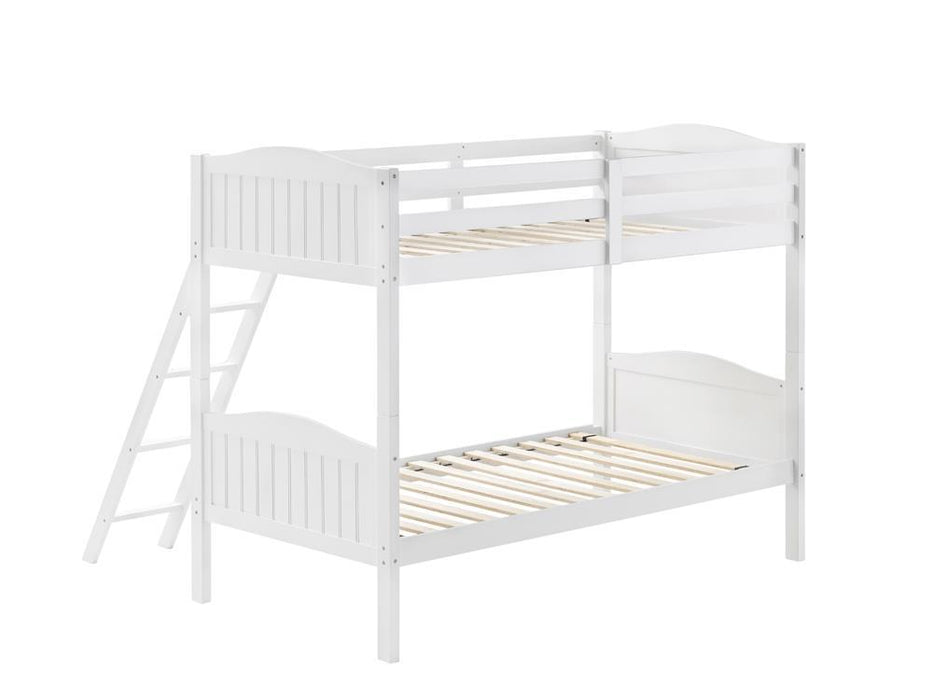 Arlo Twin Over Twin Bunk Bed with Ladder White - Home Discount Furniture - NJ-linden