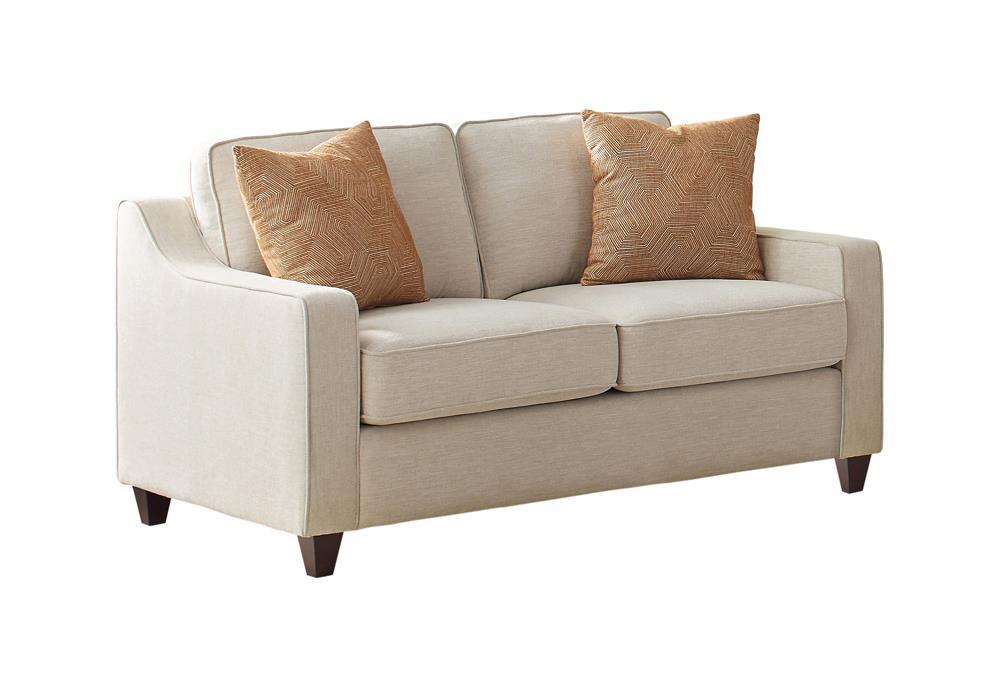 Christine Upholstered Cushion Back Loveseat Beige - Home Discount Furniture - NJ-linden