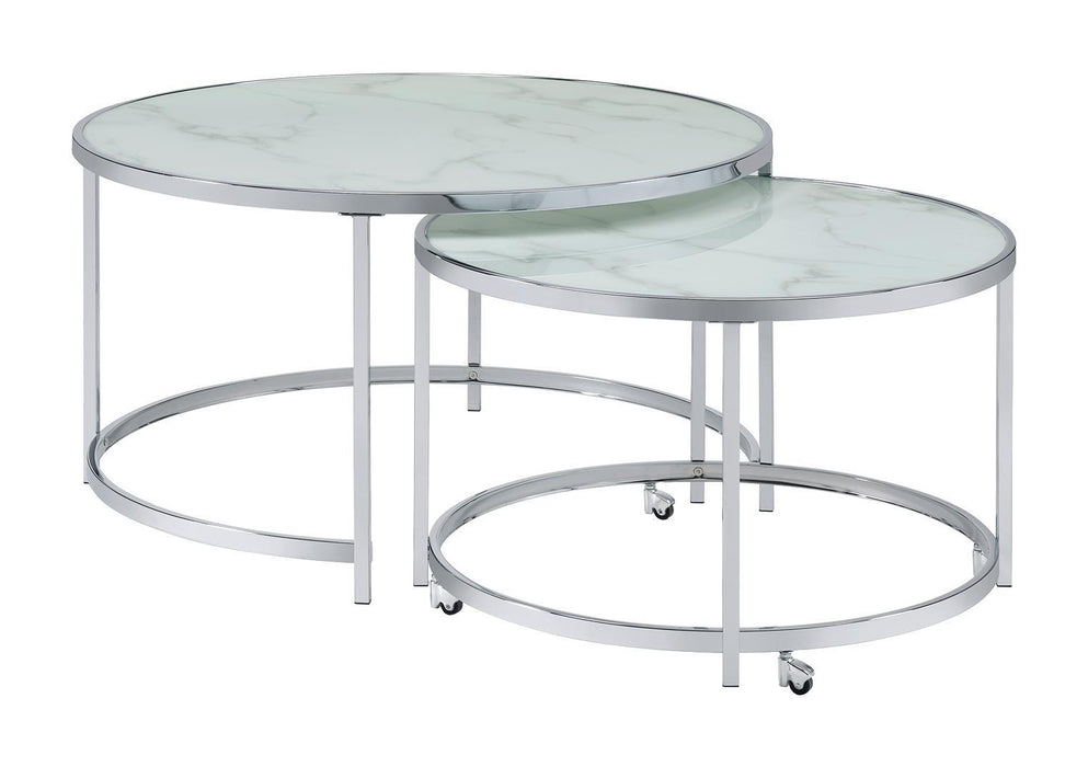 Lynn 2-piece Round Nesting Table White and Chrome - Home Discount Furniture - NJ-linden