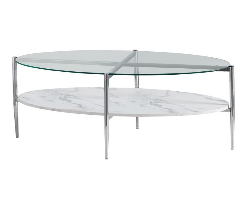 Cadee Round Glass Top Coffee Table White and Chrome - Home Discount Furniture - NJ-linden