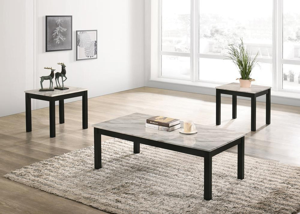 Bates Faux Marble 3-piece Occasional Table Set White and Black - Home Discount Furniture - NJ-linden