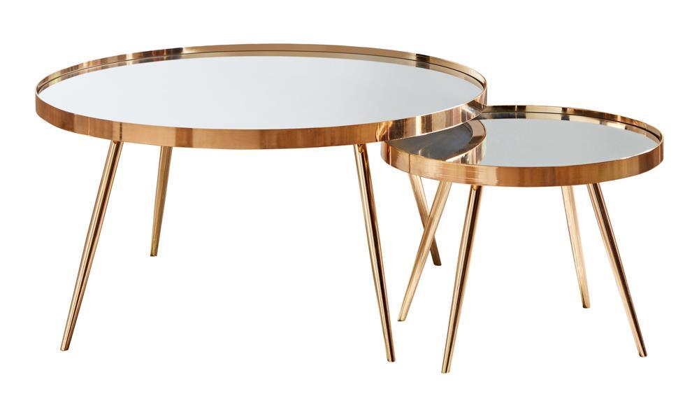 Kaelyn 2-piece Mirror Top Nesting Coffee Table Mirror and Gold - Home Discount Furniture - NJ-linden