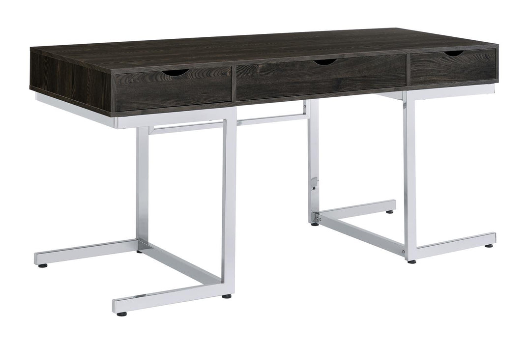 Noorvik 3-drawer Writing Desk Dark Oak and Chrome - Home Discount Furniture - NJ-linden