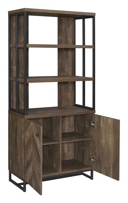 Millbrook 2-door Bookcase Rustic Oak Herringbone and Gunmetal - Home Discount Furniture - NJ-linden