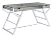 Emelle 2-drawer Glass Top Writing Desk Grey Driftwood and Chrome - Home Discount Furniture - NJ-linden