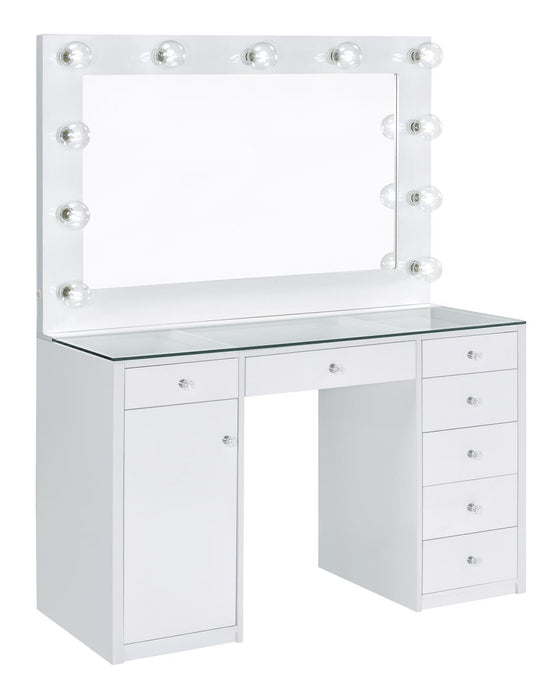 Percy 7-drawer Glass Top Vanity Desk with Lighting White - Home Discount Furniture - NJ-linden