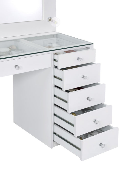 Percy 7-drawer Glass Top Vanity Desk with Lighting White - Home Discount Furniture - NJ-linden