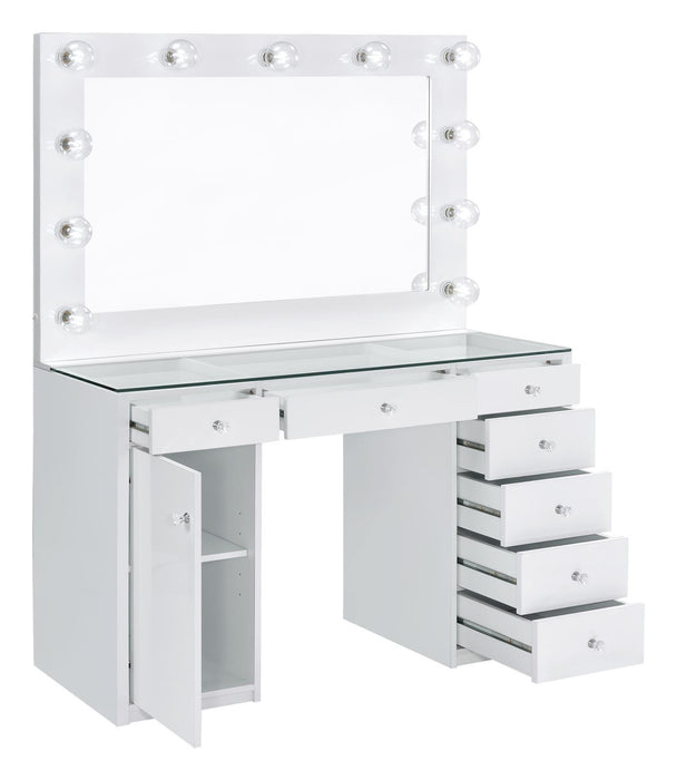 Percy 7-drawer Glass Top Vanity Desk with Lighting White - Home Discount Furniture - NJ-linden