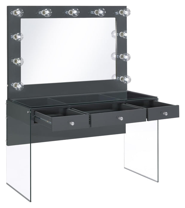 Afshan 3-drawer Vanity Desk with Lighting Mirror Grey High Gloss - Home Discount Furniture - NJ-linden