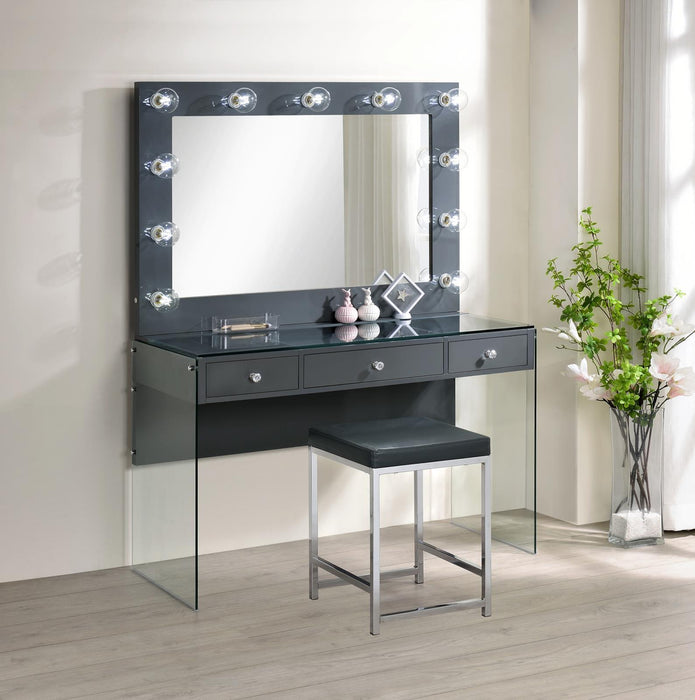 Afshan 3-drawer Vanity Desk with Lighting Mirror Grey High Gloss - Home Discount Furniture - NJ-linden