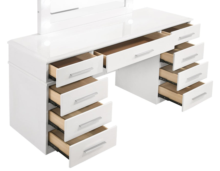 Felicity 9-drawer Vanity Desk with Lighted Mirror Glossy White - Home Discount Furniture - NJ-linden