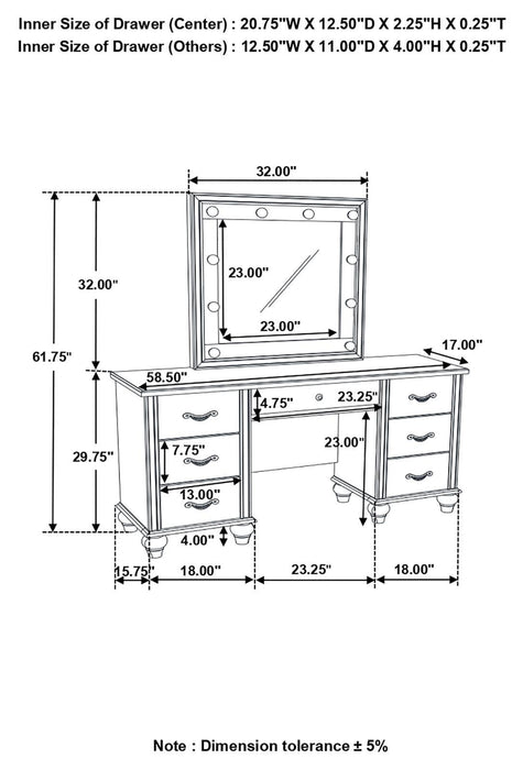 Barzini 7-drawer Vanity Desk with Lighted Mirror White - Home Discount Furniture - NJ-linden