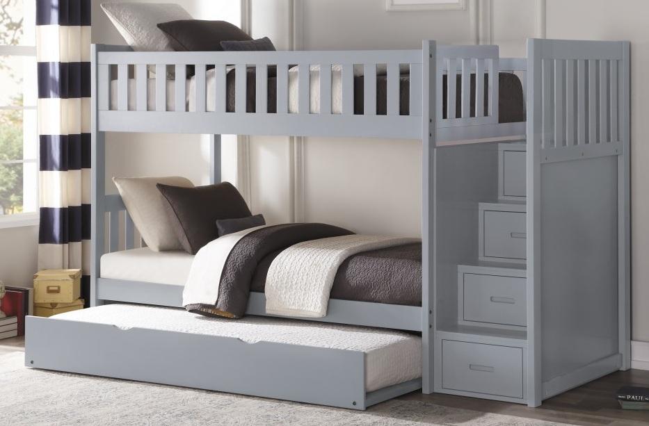 Orion Bunk Bed w/ Reversible Step Storage and Twin Trundle in Gray B2063SB-1*R - Home Discount Furniture - NJ-linden