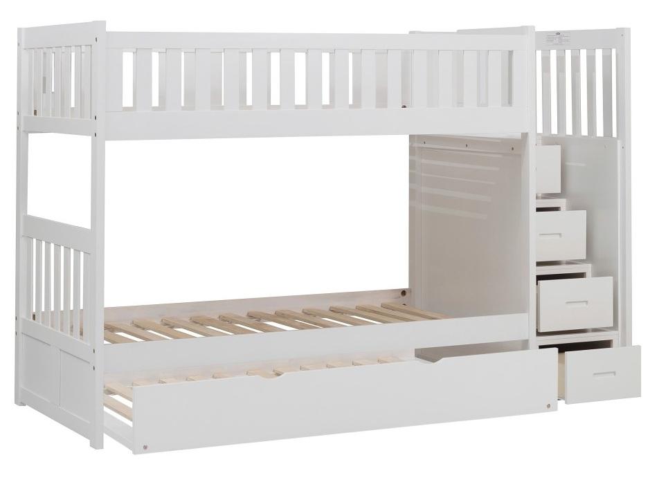 Galen Bunk Bed w/ Reversible Step Storage and Twin Trundle in White B2053SBW-1*R - Home Discount Furniture - NJ-linden
