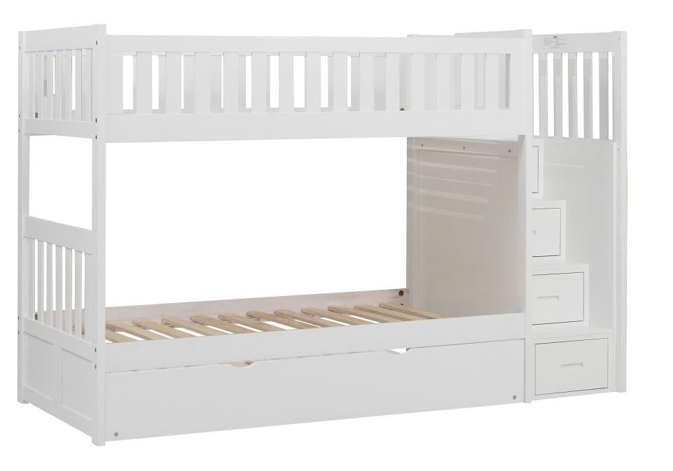 Galen Bunk Bed w/ Reversible Step Storage and Twin Trundle in White B2053SBW-1*R - Home Discount Furniture - NJ-linden