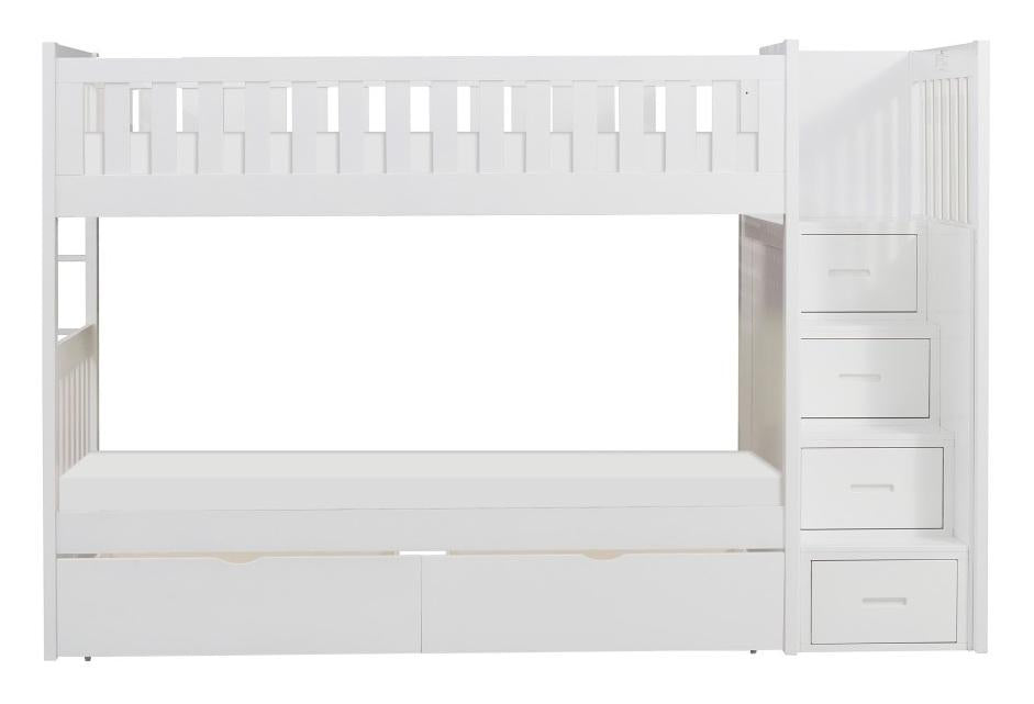 Galen Bunk Bed w/ Reversible Step Storage and Storage Boxes in White B2053SBW-1*T - Home Discount Furniture - NJ-linden
