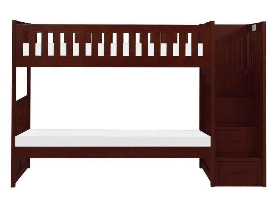 Rowe Bunk Bed w/ Reversible Step Storage in Dark Cherry B2013SBDC-1* - Home Discount Furniture - NJ-linden