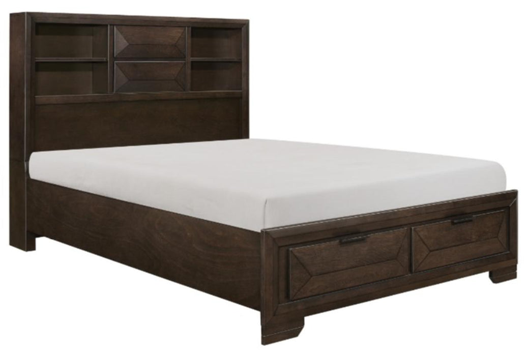 Chesky Queen Bookcase Bed with Footboard Storage in Warm Espresso 1753-1* - Home Discount Furniture - NJ-linden
