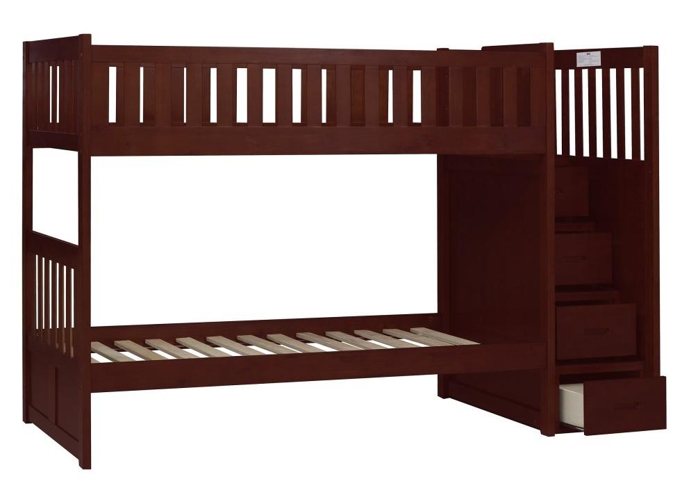 Rowe Bunk Bed w/ Reversible Step Storage in Dark Cherry B2013SBDC-1* - Home Discount Furniture - NJ-linden