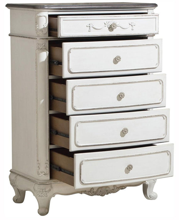 Cinderella 5 Drawer Chest in Antique White with Grey Rub-Through 1386NW-9 - Home Discount Furniture - NJ-linden