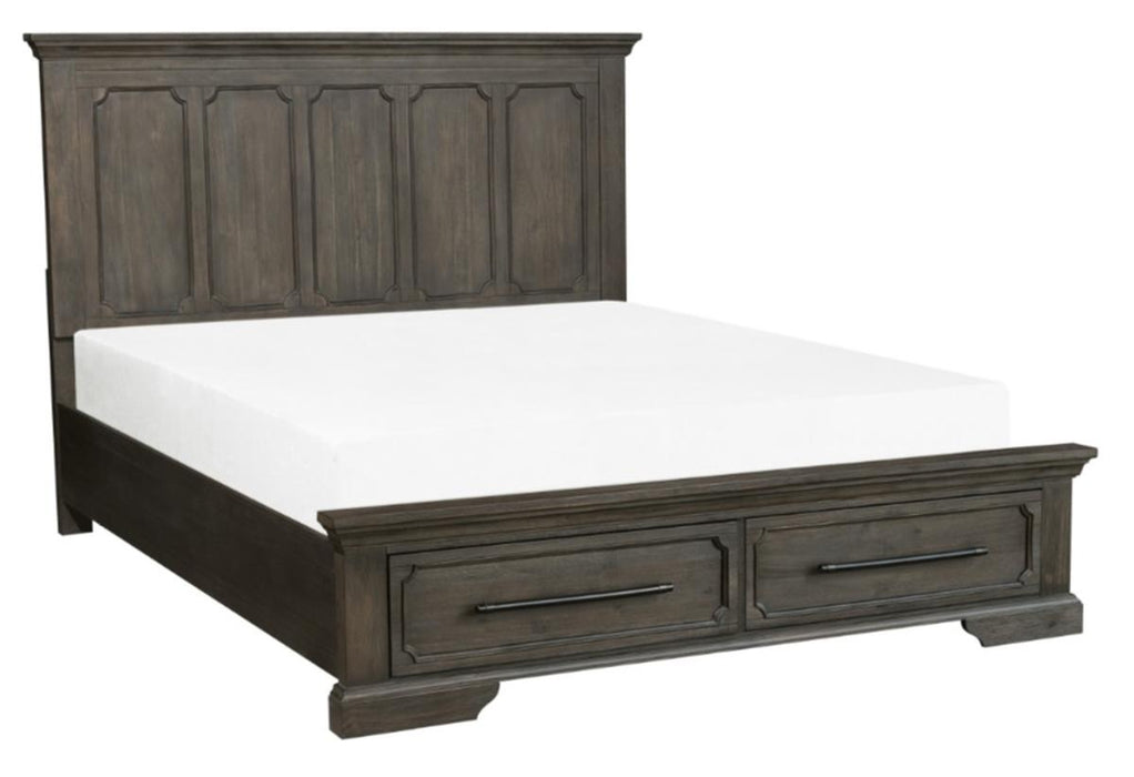 Taulon Queen Platform Bed with Footboard Storage in Dark Oak 5438-1* - Home Discount Furniture - NJ-linden