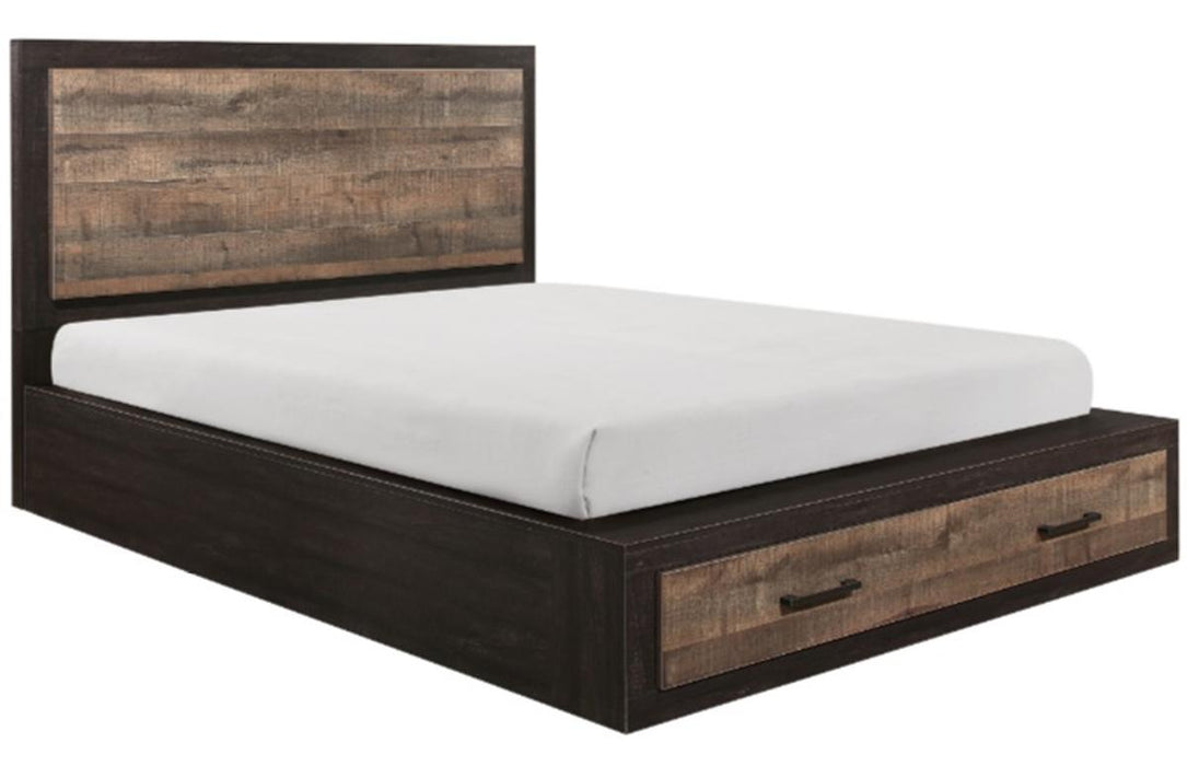 Miter King Platform Bed with Footboard Storage in Rustin Mahogany & Dark Ebony 1762K-1EK* - Home Discount Furniture - NJ-linden