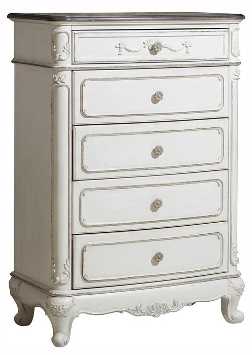 Cinderella 5 Drawer Chest in Antique White with Grey Rub-Through 1386NW-9 - Home Discount Furniture - NJ-linden