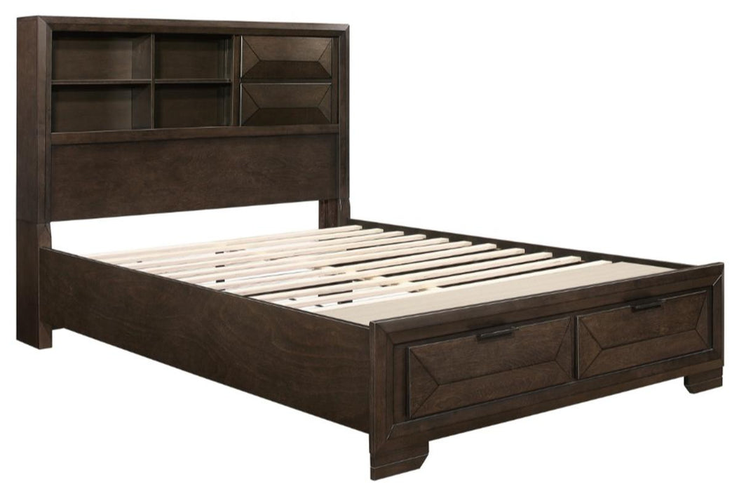 Chesky King Bookcase Bed with Footboard Storage in Warm Espresso 1753K-1EK* - Home Discount Furniture - NJ-linden