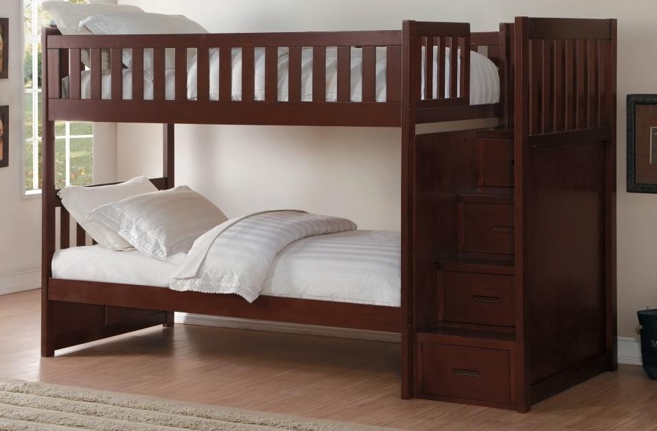 Rowe Bunk Bed w/ Reversible Step Storage in Dark Cherry B2013SBDC-1* - Home Discount Furniture - NJ-linden