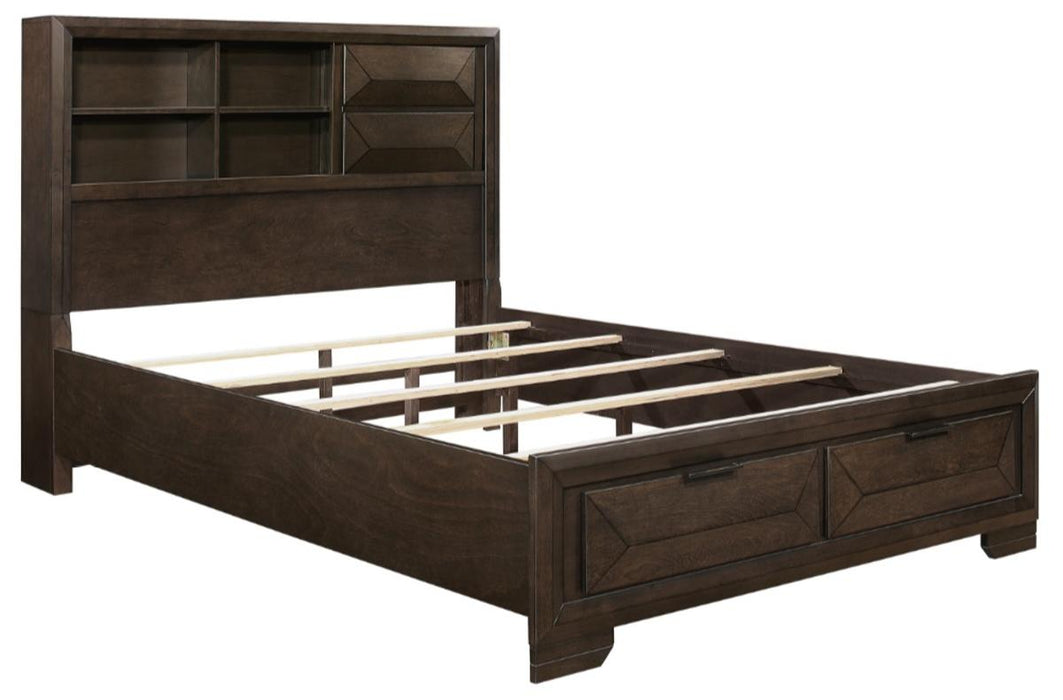 Chesky King Bookcase Bed with Footboard Storage in Warm Espresso 1753K-1EK* - Home Discount Furniture - NJ-linden
