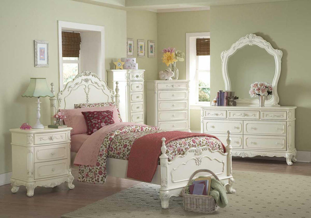 Cinderella Full Poster Bed in Antique White 1386FNW-1* - Home Discount Furniture - NJ-linden