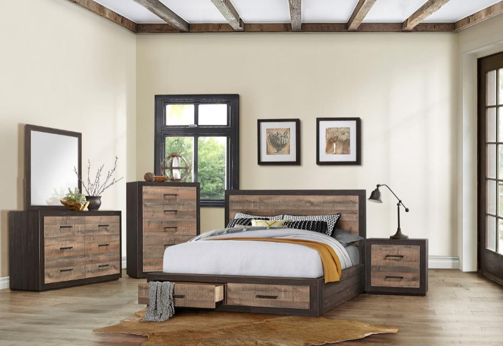 Miter Queen Platform Bed with Footboard Storage in Rustin Mahogany & Dark Ebony 1762-1* - Home Discount Furniture - NJ-linden