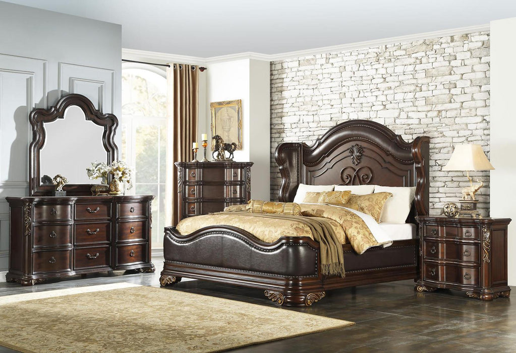 Royal Highlands Queen Upholstered Panel Bed in Rich Cherry 1603-1 - Home Discount Furniture - NJ-linden